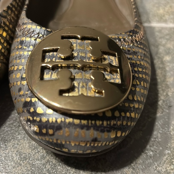 Tory Burch Reva Embossed Gold Metallic Lizard Ballet Shoes Size 7. - Picture 8 of 8